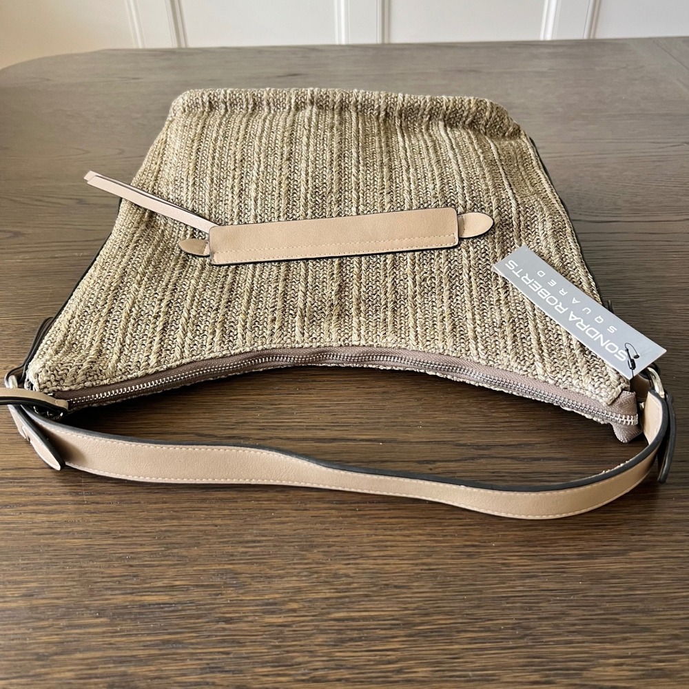 Sondra Roberts Squared Tan Woven Straw Hobo Shoulder Bag New With Tags - Picture 15 of 16